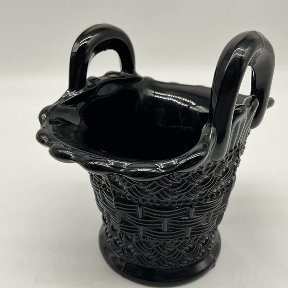 Dugan Diamond Black Amethyst Glass Basket with Double Handles MCM Collectible - Picture 7 of 15